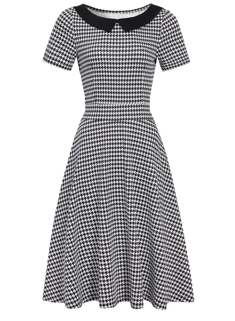 HELYO Church Dresses for Women Vintage Casual Peter Pan Collar Fit and Flare Work Party A-Line Swing Dress with Pockets 978 (Houndstooth, XXL) - Image 2